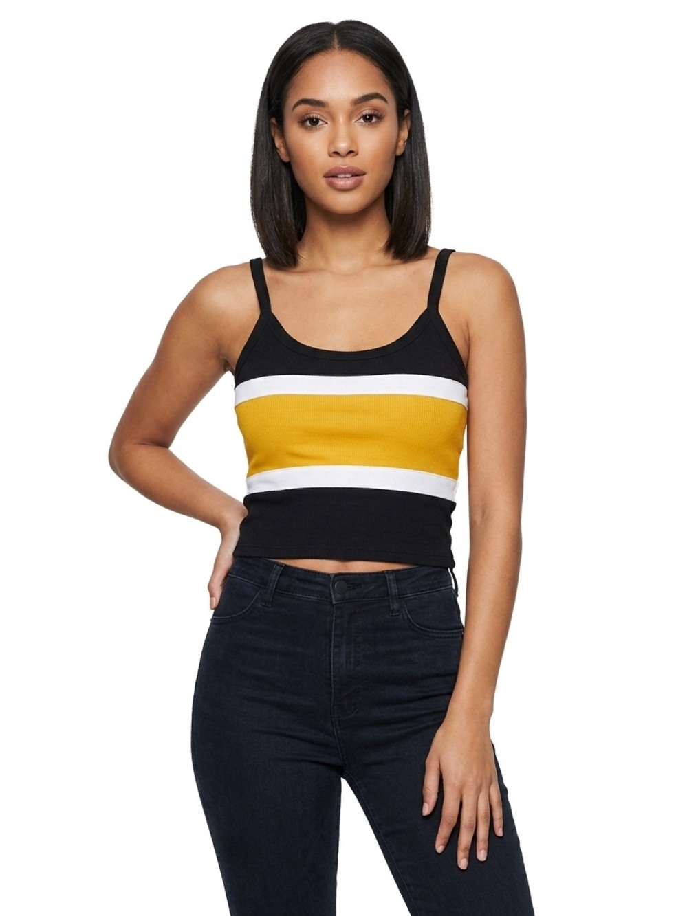Heart + Hips Black and Yellow Striped Women's Crop Tank Size M